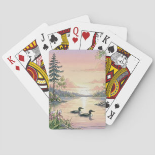 Jeu De Cartes Coucher de soleil sur le lac Minnesota avec des hu