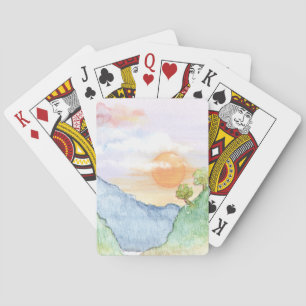 Jeu De Cartes Coucher de soleil sur les montagnes et les arbres
