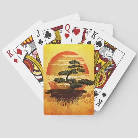 Jeu De Cartes Coucher du soleil japonais d'arbre de bonsaïs (dos)
