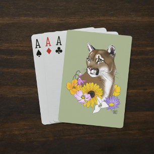 Jeu De Cartes Cougar Mountain Lion Puma Fleurs