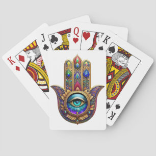Jeu De Cartes Couleurs Paon Doré Hamsa Vert Saphir Troisième Œil