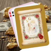 Jeu De Cartes Couple de baiser Monogrammé, Or, Défilement Mariag