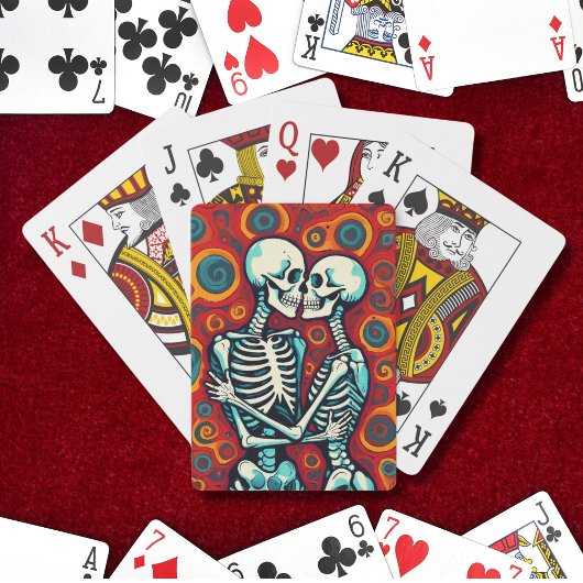 Jeu De Cartes Couple de squelettes rétro s'embrassant