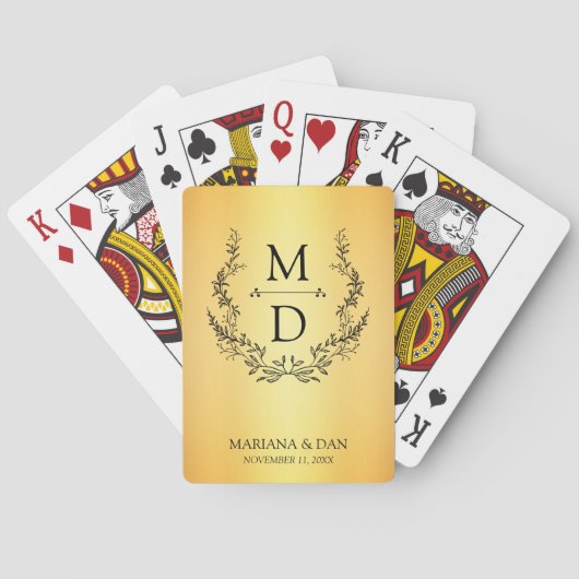 Jeu De Cartes couronne botanique initiale monogramme mariage or (dos)