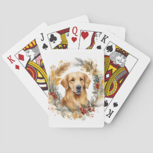 Jeu De Cartes Couronne de Noël au Golden Retriever Chien de fête