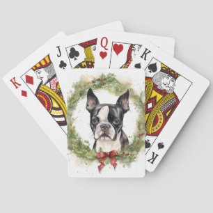 Jeu De Cartes Couronne de Noël de Terrier de Boston Chien festif