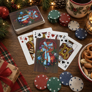 Jeu De Cartes Couronne de Noël ruban bleu dragon rouge festive
