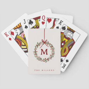 Jeu De Cartes Couronne feuillage de Noël avec arc rouge