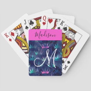 Jeu De Cartes Couronnes de sirène en strass rose vif monogramme