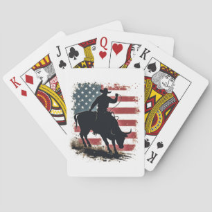 Jeu De Cartes Cowboy Bull Rider Patriotique American Flag Cowboy
