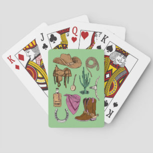 Jeu De Cartes Cowgirl Collage Playing Cards (Vert)