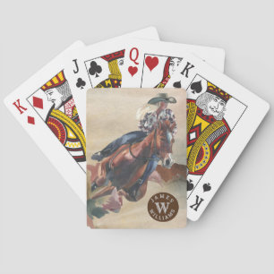 Jeu De Cartes Cowgirl on Horseback Monogramme Nom Western