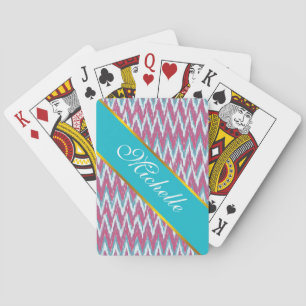Jeu De Cartes Cranberry et Turquoise Motif iKat ZigZag
