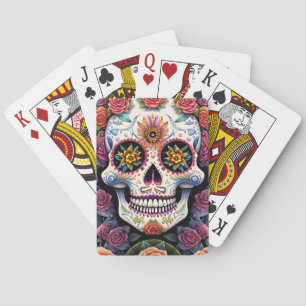 Jeu De Cartes Crâne à sucre Art - Dia de los Muertos Crâne flora