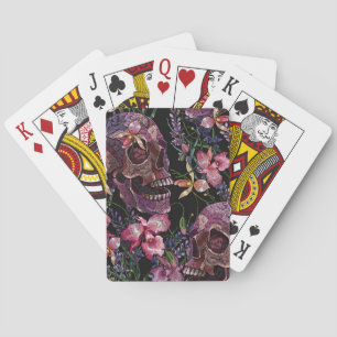 Jeu De Cartes Crâne brodé : Motif gothique de l'orchidée