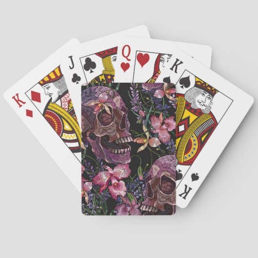 Jeu De Cartes Crâne brodé : Motif gothique de l'orchidée (dos)