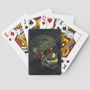 Jeu De Cartes Crâne de Araignée Orné de Pierres & Roses Glamour 
