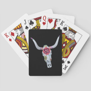 Jeu De Cartes crâne de vache peint sur fond noir