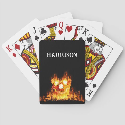 Jeu De Cartes Crâne Flamboyant Flammes Cercle Monogramme (dos)