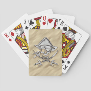 Jeu De Cartes Crâne pirate d'argent sur la plage