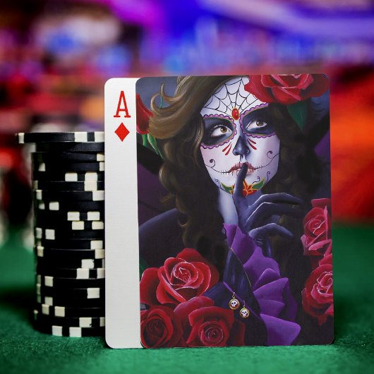 Jeu De Cartes Crâne sucre Roses rouges pourpre