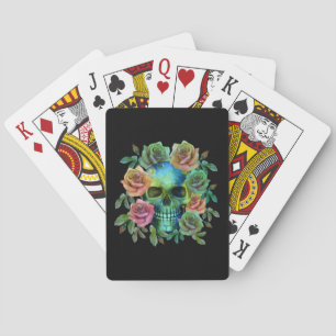JEU DE CARTES CRÂNE VERT DE LA MORT AVEC FLEURS