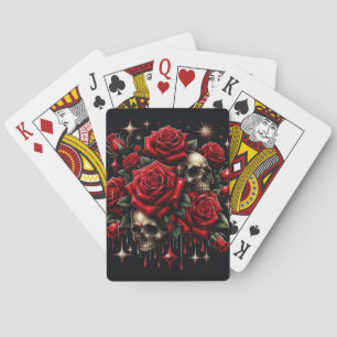 Jeu De Cartes Crânes dorés et roses rouges scintillent de glamou