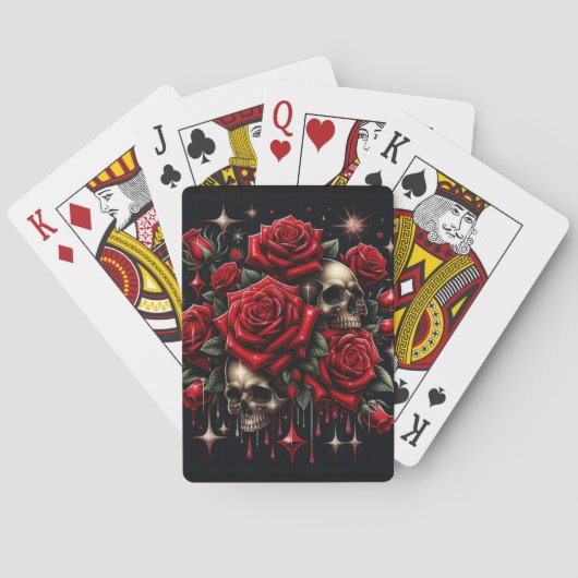 Jeu De Cartes Crânes dorés & Roses rouges scintillent de charme (dos)