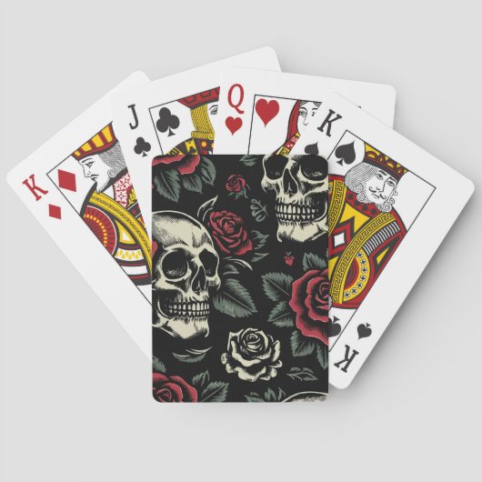 Jeu De Cartes Crânes et roses rouges Floral gothique (dos)