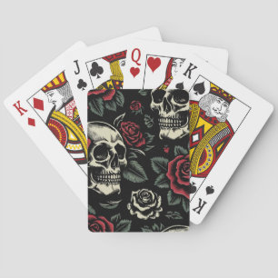 Jeu De Cartes Crânes et roses rouges florale gothique