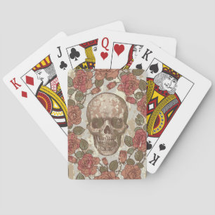 Jeu De Cartes Crânes rétro et ornement Rose
