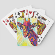 Crazy Giraffe Man Jouant Des Cartes