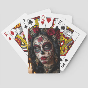 Jeu De Cartes Crimson Rose Calavera – Jour des Morts élégant
