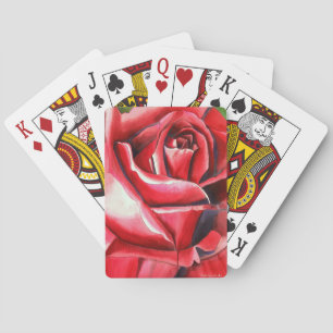 Jeu De Cartes Crimson Rose rouge original aquarelle peinture