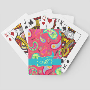 Jeu De Cartes Crimson Rouge Turquoise Bleu Moderne Paisley Monog