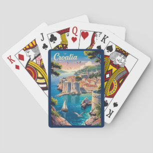 Jeu De Cartes Croatie Dubrovnik Illustration Voyage Art Vintage