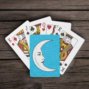Jeu De Cartes Croissant de Lune Blanc Vintage Visage Étoiles Bla