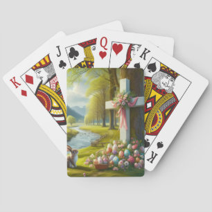 Jeu De Cartes Croix de Pâques avec lapin et oeufs