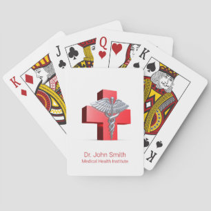 Jeu De Cartes Croix médicale Caducée 3D Argenté Rouge