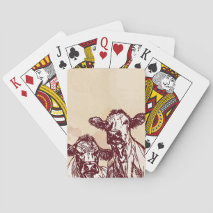 Jeu De Cartes Croquis d'aspiration de main de deux vaches et cru