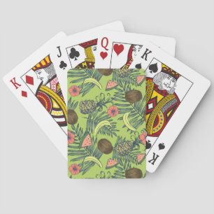 Jeu De Cartes Croquis de fruit tropical sur le motif vert