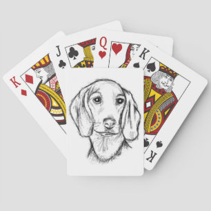 Jeu De Cartes croquis de teckel dessiné à la main en noir et bla