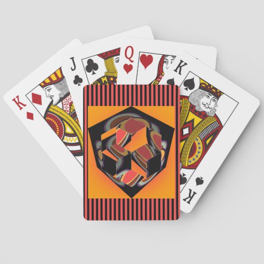 Jeu De Cartes Cube découpé rayures rouges et noires (dos)
