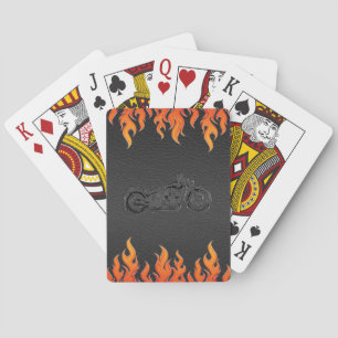 Jeu De Cartes Cuir noir flammes orange motard moto