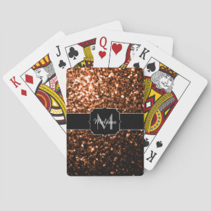 Jeu De Cartes Cuivre brun bronze faux paillettes scintille Monog