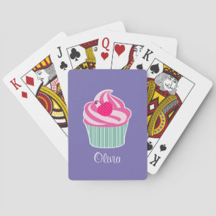 Jeu De Cartes Cupcake rose personnalisé avec cerise Pointe Polka