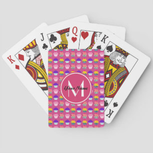 Jeu De Cartes Cupcakes Rose Monogrammes, Nom Personnalisé