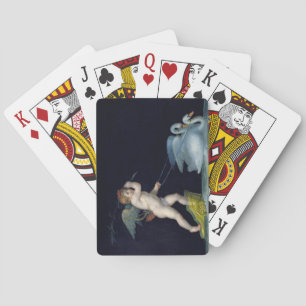 Jeu De Cartes Cupidon mené par une paire de cygnes (huile sur le