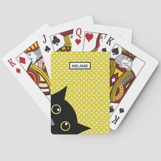 Jeu De Cartes Curieux point Polka jaune de chat noir personnalis (dos)