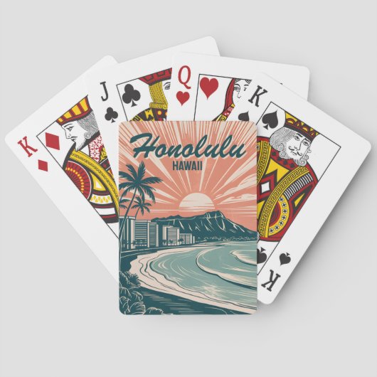 Jeu De Cartes Custom Hawaii Honolulu Waikiki Beach Retro Travel (dos)